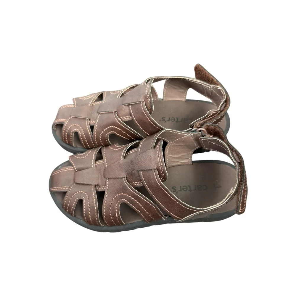 Carters Boys Brown Fisherman Sandals Closed Toe‎ Hook Loop Strap Size 1M EUR 32